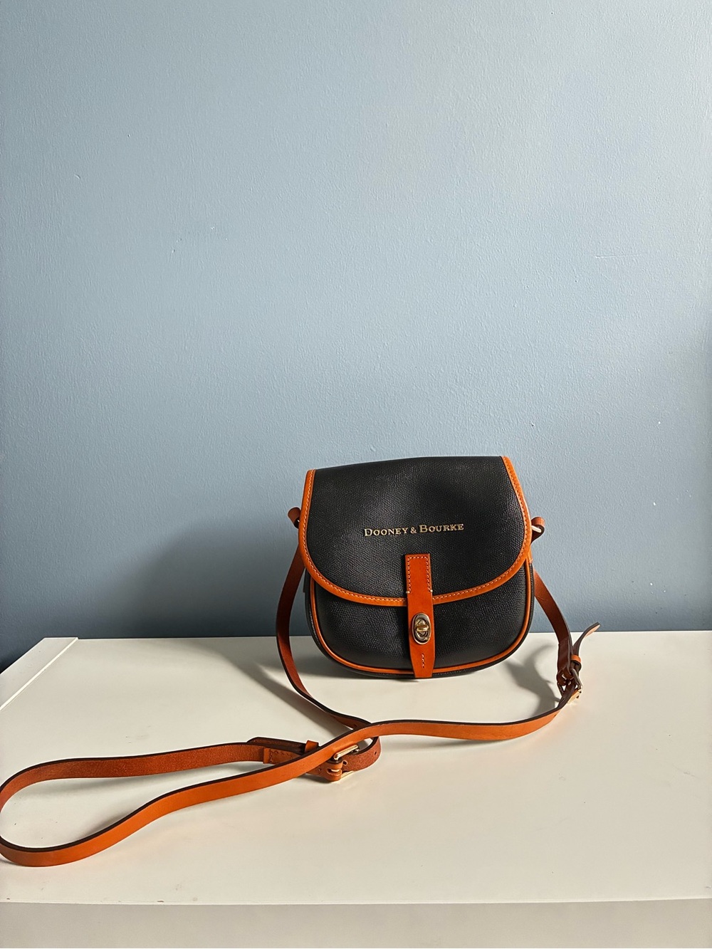 Dooney & Bourke Black with Brown Trim Crossbody Saddle Bag